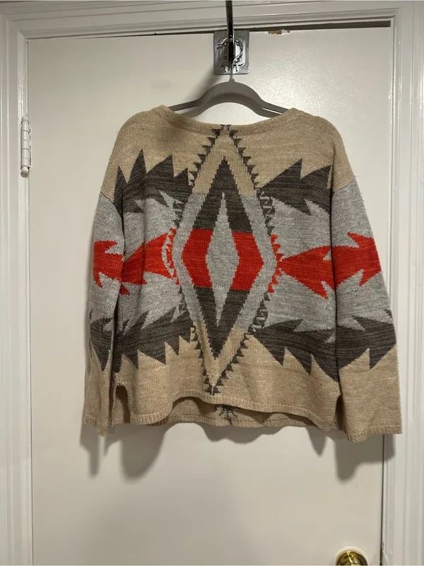 Lauren Ralph Lauren Wool Blend Sz:M Southwestern Aztec Beige Gray Red Sweater. - Image 2