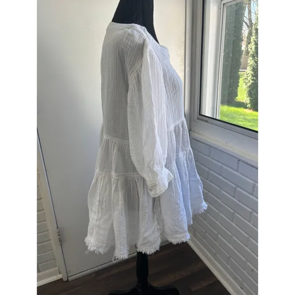 Free People Cotton Gauze Tiered‎ Trapeze Tunic Small oversized boho prairie - Image 3