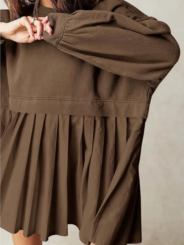 Women Oversized Sweatshirt Dress Patchwork Crewneck Long Sleeve Pullover Size M - Image 4