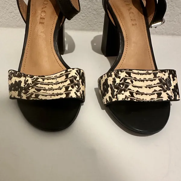 Coach Paige Leather and Black and White Snake Block Heel Sandals Size 5 - Image 5