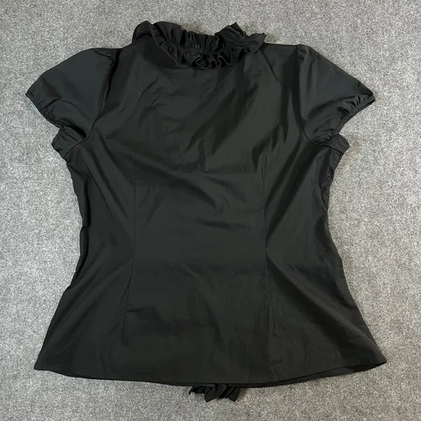 Ann Taylor LOFT Black Ruffle V-Neck Short Sleeve Blouse Top Size 14 - Image 2