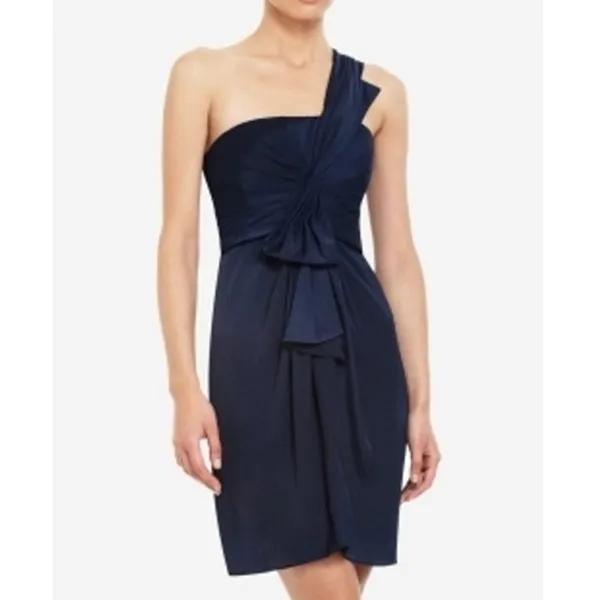 BCBG Maxazria Satin One Shoulder Mini Dress Size 6 Navy Blue Cocktail Event - Image 10