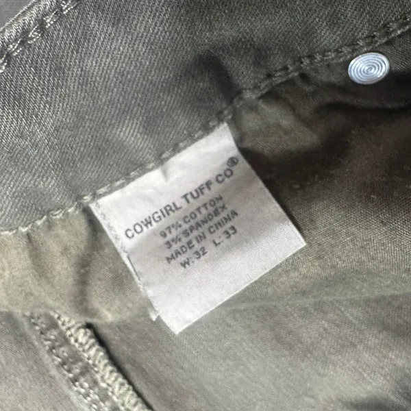 Cowgirl Tuff Tuff Flex Olive Green Trouser Flare Jeans 32x33 Western Coastal - Image 12