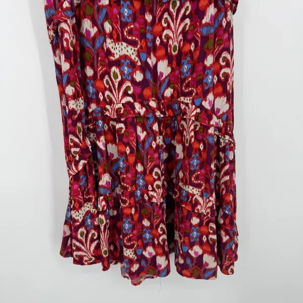 Anthropologie Robin Tiered Mini Dress Size XS Red Floral Ikat Ruffle Boho V Neck - Image 6