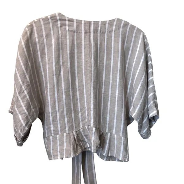 Happy x Nature Beige Tan Striped Linen Blouse Women’s Top Size Small - Image 3