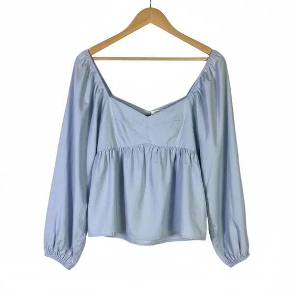 Banana Republic Puff Sleeve Top Womens S Blue Cotton Smocked Coquette Clean Girl - Image 3
