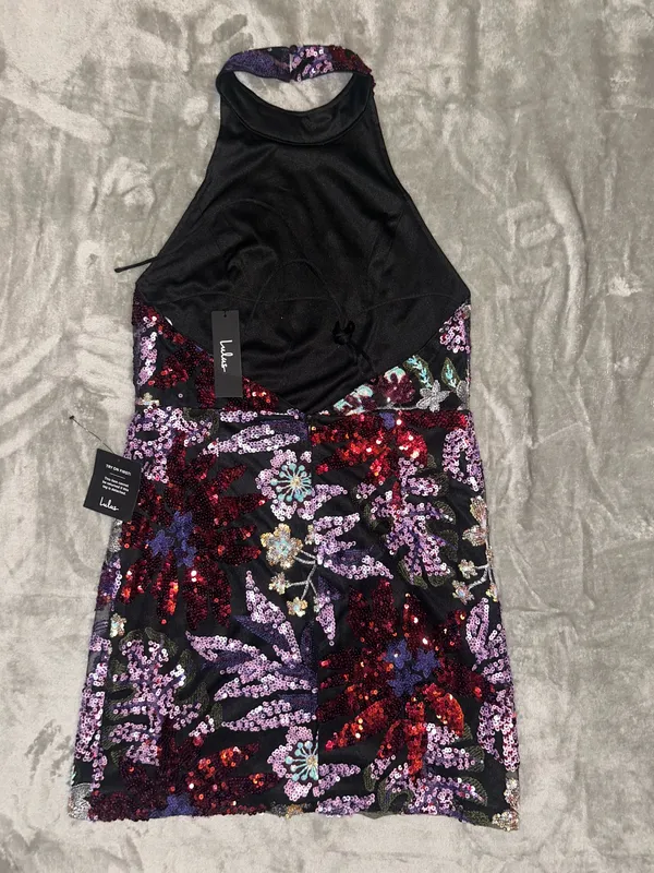 NWT Lulus Gorgeous Shine Black Multi Floral Sequin Backless Mini Dress - Image 5