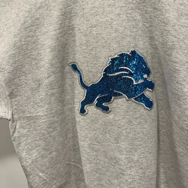 Detroit Lions sweater!! NFL Gray Sweatshirt with blue sequin glitter lions logo! - Image 4