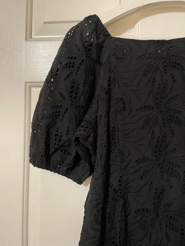 NWT! Free People Daniella Eyelet Cotton Boho Lined Mini Dress Size 8 Black New! - Image 8