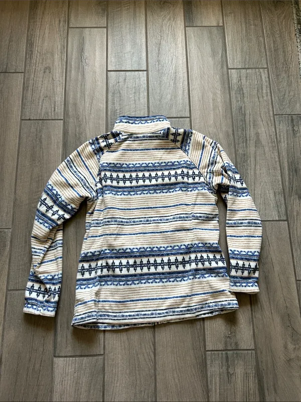 Columbia Cream & Blue Striped Full-Zip Fleece Jacket - Image 4