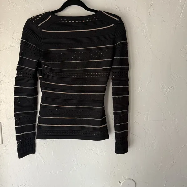 Bailey 44‎ Sweater Y2k Small Black Beige Striped Textured Knit Going Out Top - Image 8