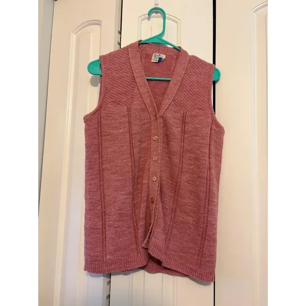 Vintage Azure Vest Womens Button Up Sleeveless Knit Top Pink‎ Casual Grandma - Image 3