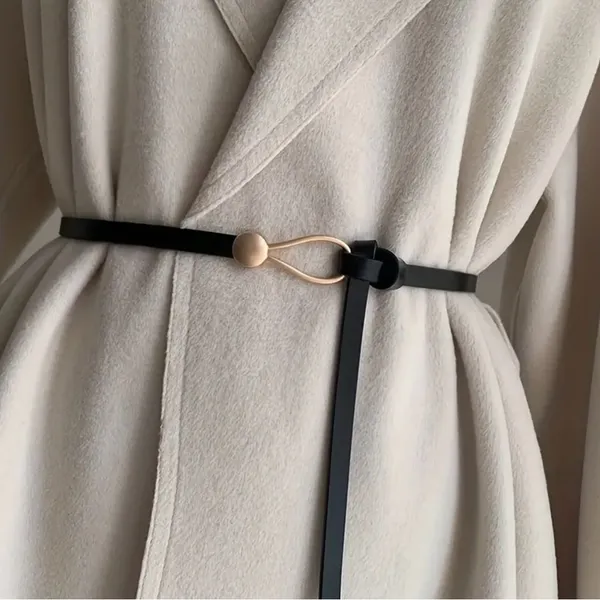 Black Trendy Knotted Skinny Thin Belt For Women Classic Solid Color Faux Leather - Image 3