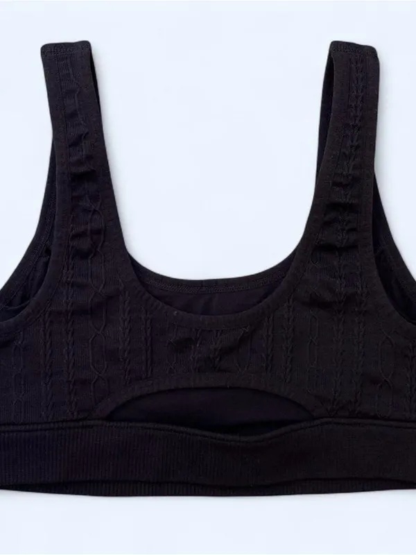 ALO Yoga cable knit black sports bra yoga Pilates gym activewear running size XS - Image 4