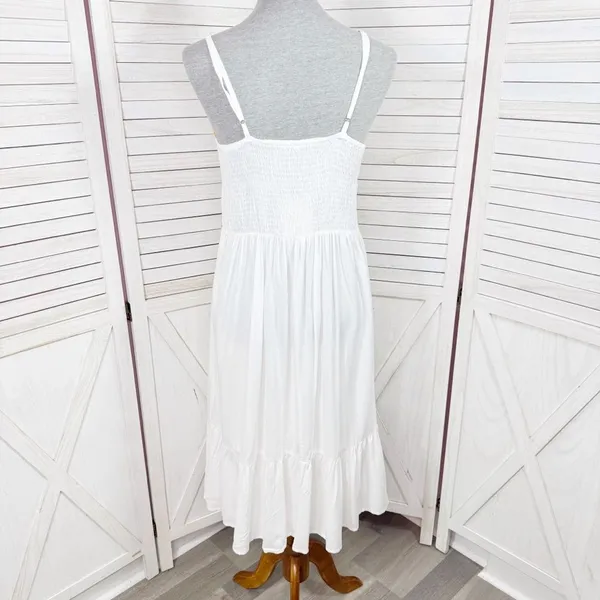 Raviya Crochet Bodice Top‎ Tiered Boho Midi Dress Cover Up White Multi Medium - Image 5