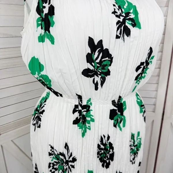 Banana‎ Republic Crinkle Pleat Chiffon Floral Maxi Dress White Green XL - Image 9