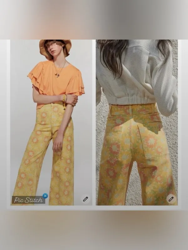 Zara Yellow Floral Wide Leg Jeans The Marine Straight size 6 floral yellow Y2K - Image 2