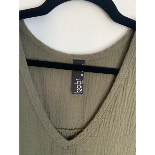 bobi olive‎ green V-neck gauze cotton shift dress size small - Image 2
