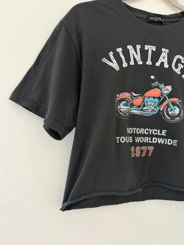 Zutter Vintage Graphics Grunge Revival Motorcycle 100% Cotton Cropped Tee medium - Image 3