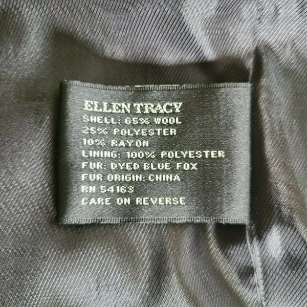 Ellen Tracy Wool Coat Blue Fox Fur Collar‎ Small Navy Blue Luxury Winter Classic - Image 6