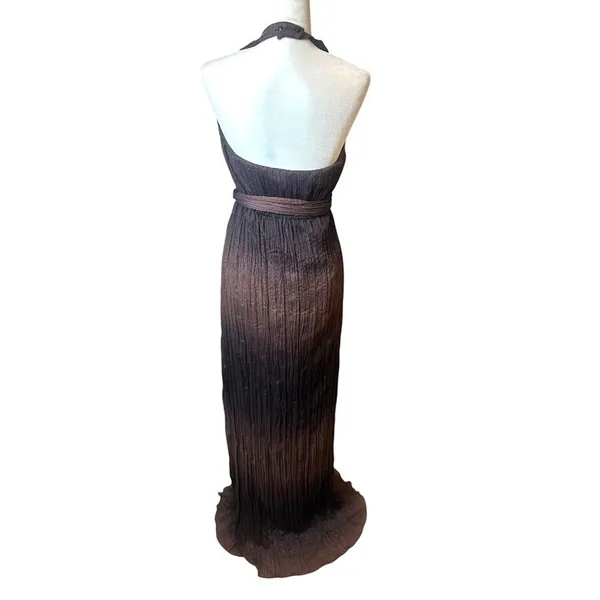 BCB Generation Halter Maxi Dress XS Brown Backless Hoco Sparkle Belted Ombre‎ - Image 6