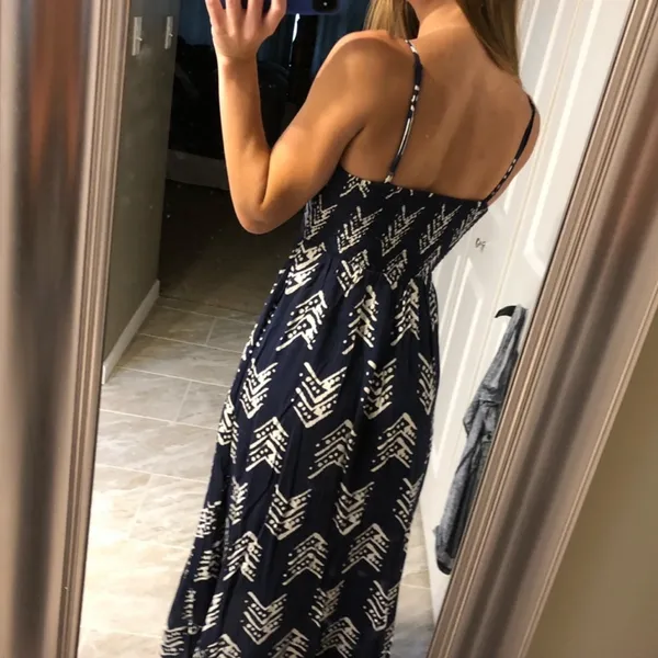 Aerie Maxi Dress Navy Blue Spaghetti Strap V-Neck Cutout Front Stretch Small - Image 5