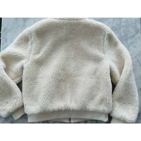 Ann Taylor LOFT Sherpa Teddy Fleece Bomber Jacket Medium Cozy Warm Fuzzy - Image 9