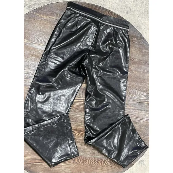 ZARA Bloggers Fave Black Faux Leather Pants Zipper Detail/Detachable Waist-Small - Image 10