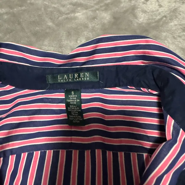 Ralph Lauren Navy and Pink Striped Shirt - Image 3
