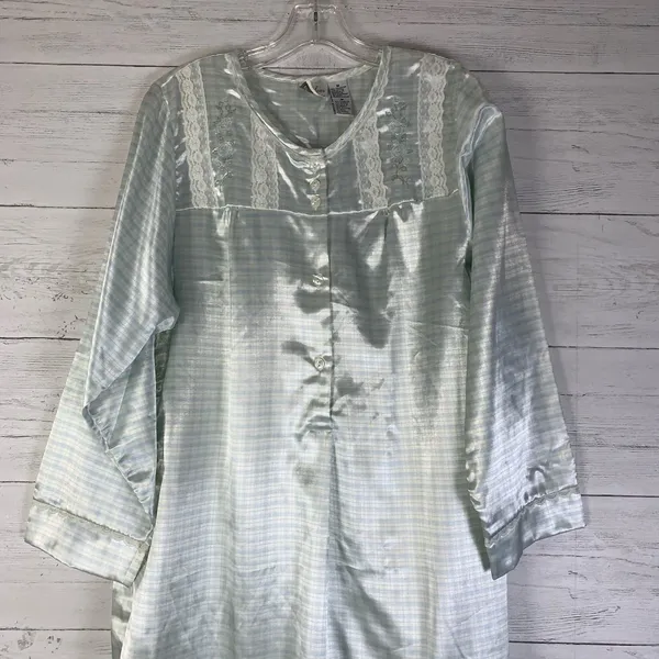 Vintage Jacklyn Smith Intimates Satin white/blue Robe Gown Embroidered NWT - Image 2