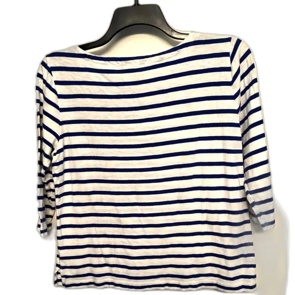 J.Crew Pineapple Stripe Top L Blue White Nautical Embroidered Cotton Shirt - Image 4