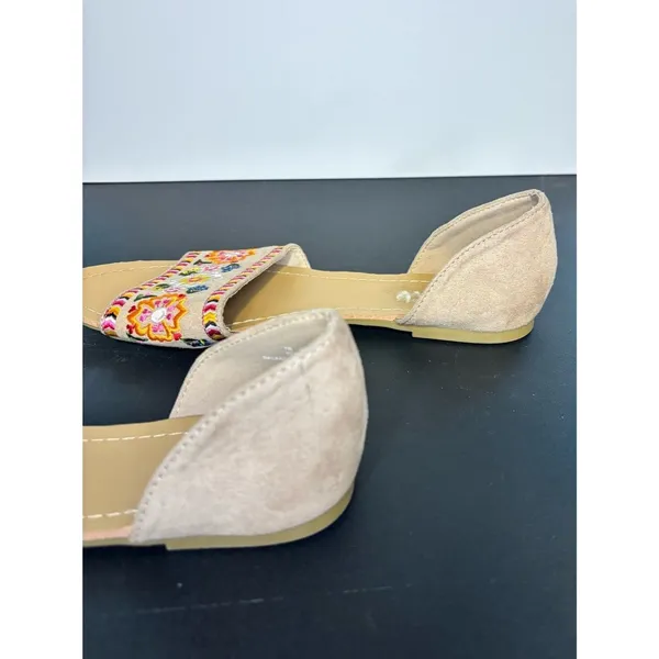 Nicole Beige Slide Sandals with Multicolor Floral Embroidery Size 7 - Image 6