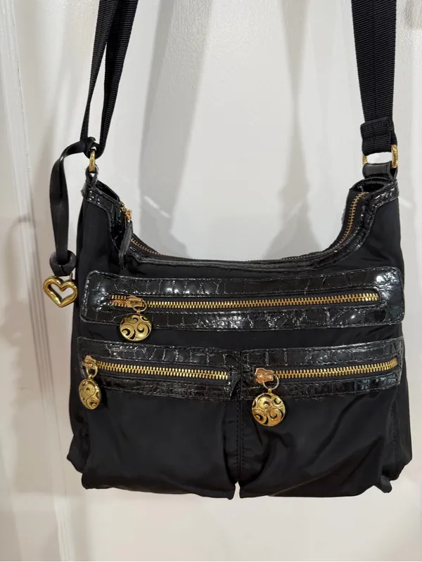 Y2K Brighton Black Crossbody Bag with Gold Hardware and leather/ leopard design - Image 2