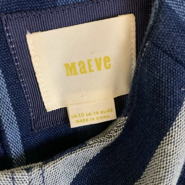 Maeve Blue Chevron Fit And Flare Sleeveless Casual Summer Midi Dress Cotton‎ 10 - Image 5