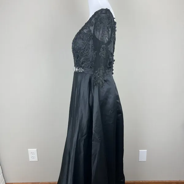 Formal Gown‎ Dress 10 Black Floral Applique Beaded A-Line Evening Whimsigoth - Image 13