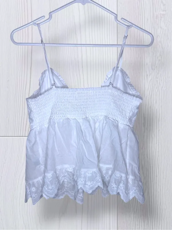 REBELLION Again White Eyelet Embroidered Babydoll Cami Top | Size M - Image 4
