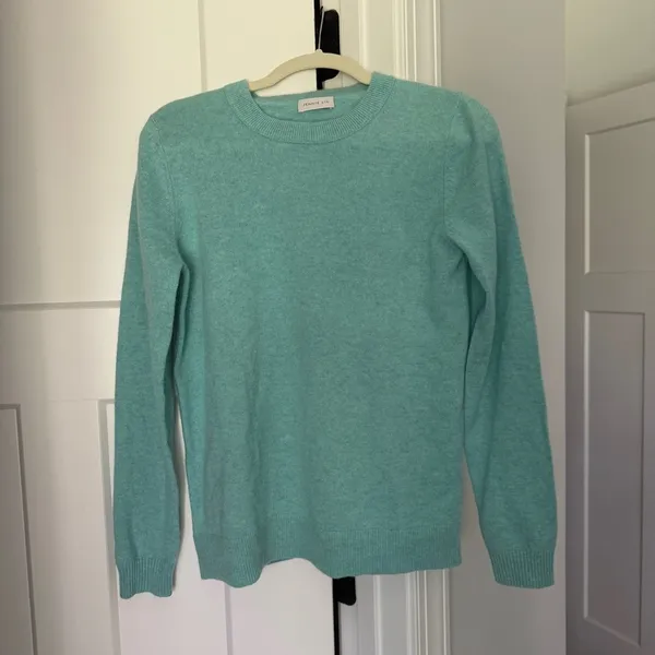 JENNIE‎ LIU Pure Cashmere Long Sleeve Crew Neck Pullover Sweater Aqua Teal - Image 2