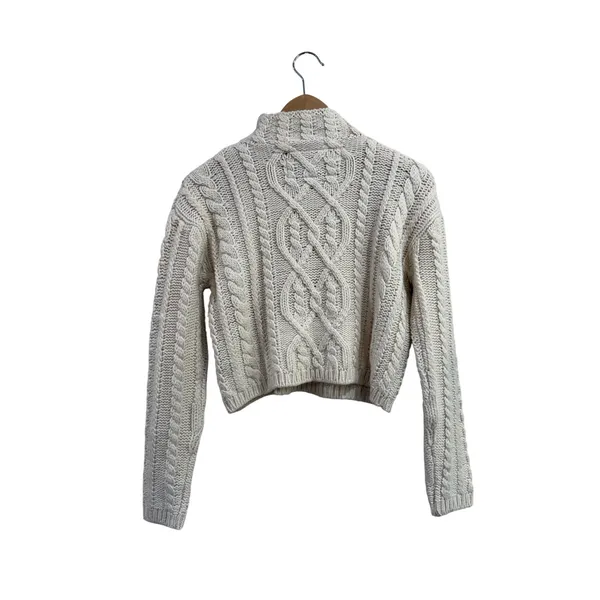 Superdry Sartorial Womens Cream Cable Knit Studded Mock Neck Cropped Sweater XS - Image 2