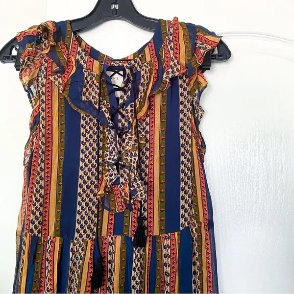 Sézane Dress Dolores Sleeveless Striped Ruffle Maxi Prairie Maya 36 EUC - Image 5