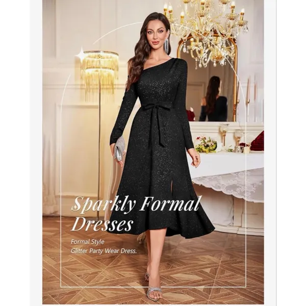 NEW Plus Size Shimmer Formal 1 Shoulder Cocktail Evening Midi Dress S - Image 7