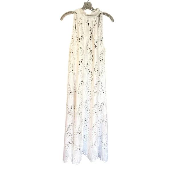 Holly Shae Eyelet‎ Lace Neck Tie Maxi Dress Women's XS/M White Boho Resortwear - Image 5