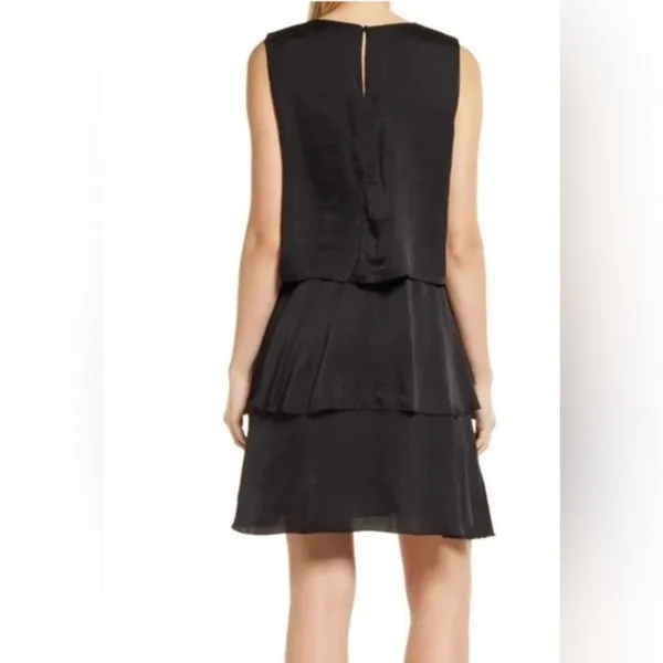 Sam Edelman Black Satin Sleeveless‎ Tiered Ruffled Shift Minidress Size 2 - Image 2