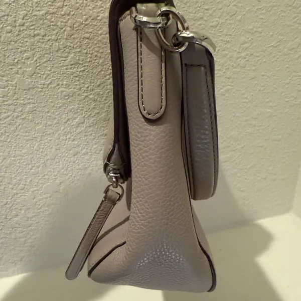 Kate Spade Jackson Gray Taupe Soft Pebbled Leather Medium Flap Crossbody Bag - Image 8