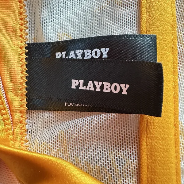 Playboy Women's L Gold Satin Mesh Logo Corset Bustier Y2K Festival Clubwear‎ Top - Image 4