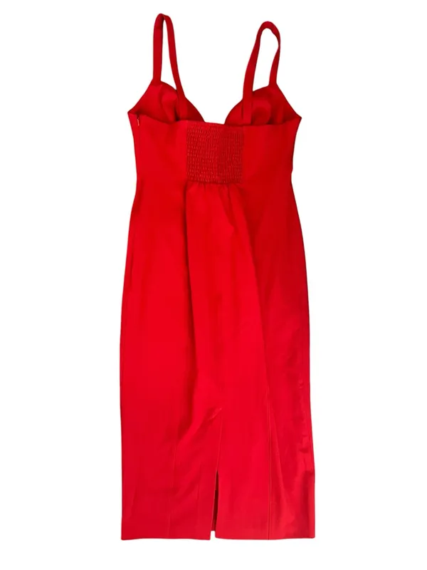 BHLDN Anthropologie Women’s Sage Sweetheart Stretch Crepe Red Midi Dress Sz M - Image 7