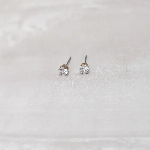 Vintage Stud Earrings Clear Gem & Gold Tone - 3/16" - Image 3