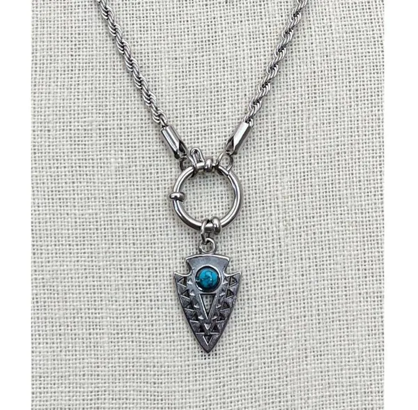 Arrowhead Charm Necklace with Faux Turquoise - Image 3
