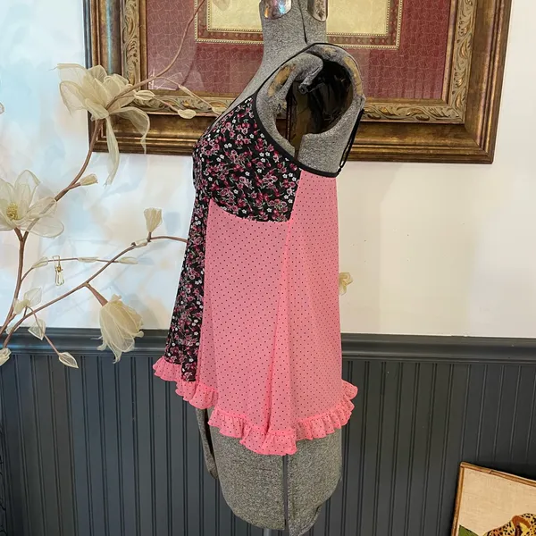 Vintage Y2K Lucky Brand Floral Polka Dot Mesh Babydoll Lingerie Cami Top M 💕🎀 - Image 9