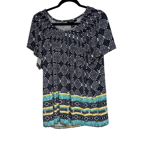Style Co‎ Woman 3X Black White Geometric Print Tunic Top Short Sleeve - Image 6