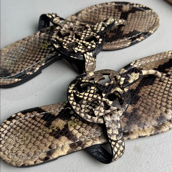 TORY BURCH Miller Snake Printed Leather Warm Roccia Thong Sandals Flats 6 1/2 - Image 2
